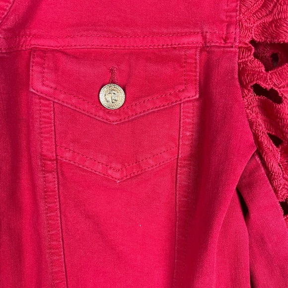 Peter Nygard Red Denim Jacket By Nygard With Lace Women’s Size Large - Picture 3 of 10
